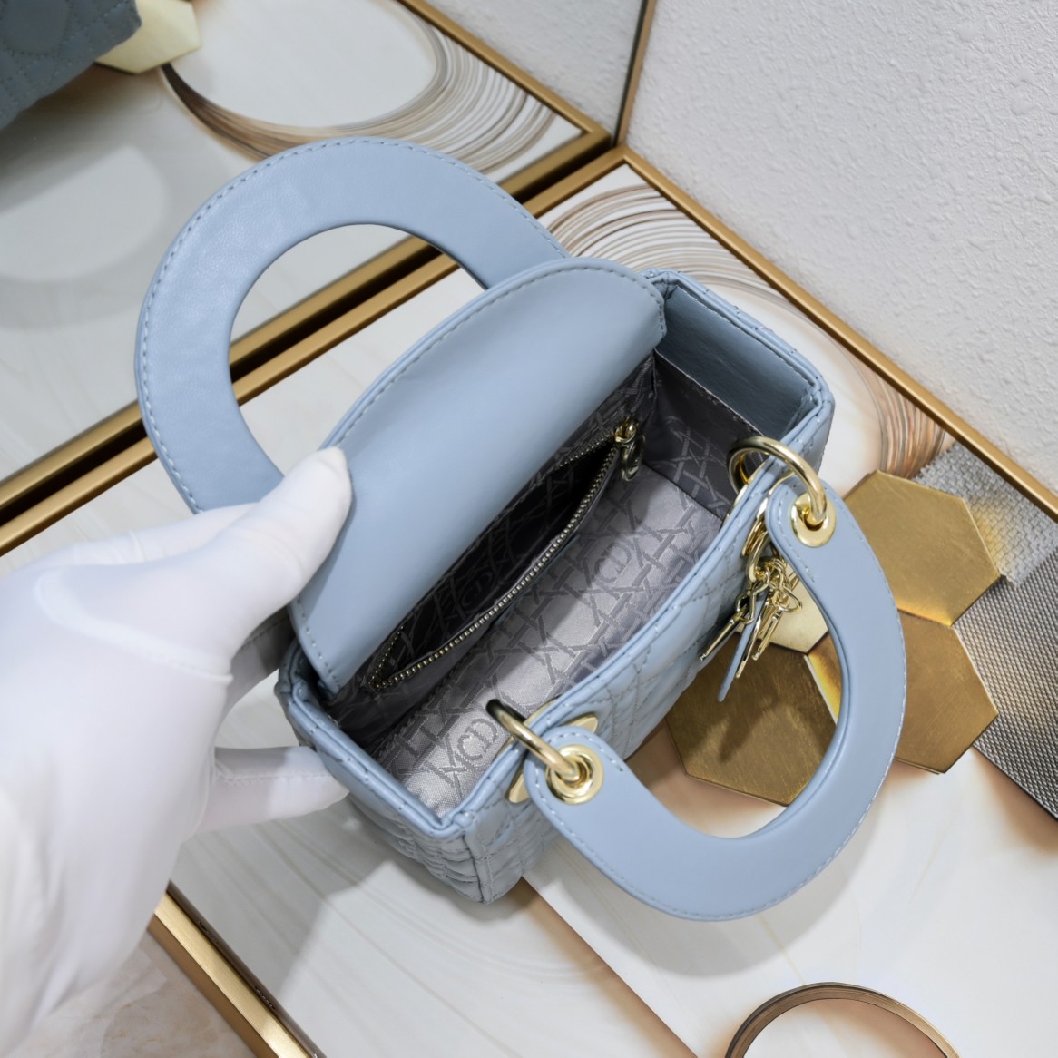 D Inspired Mini Lady D Inspired Bag Blue Cannage Calfskin - Bag - Gorchic - $138.99