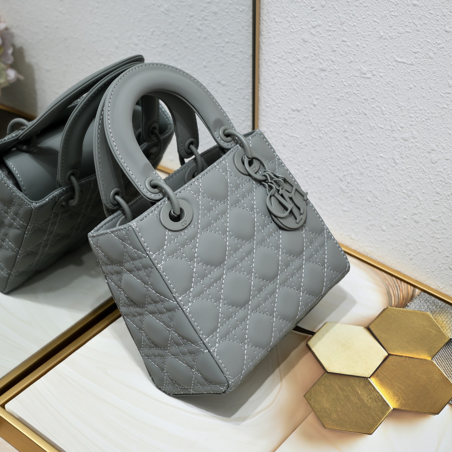 D Inspired Small Lady D Inspired Bag Grey Ultramatte Calfskin - Bag - Gorchic - $144.99