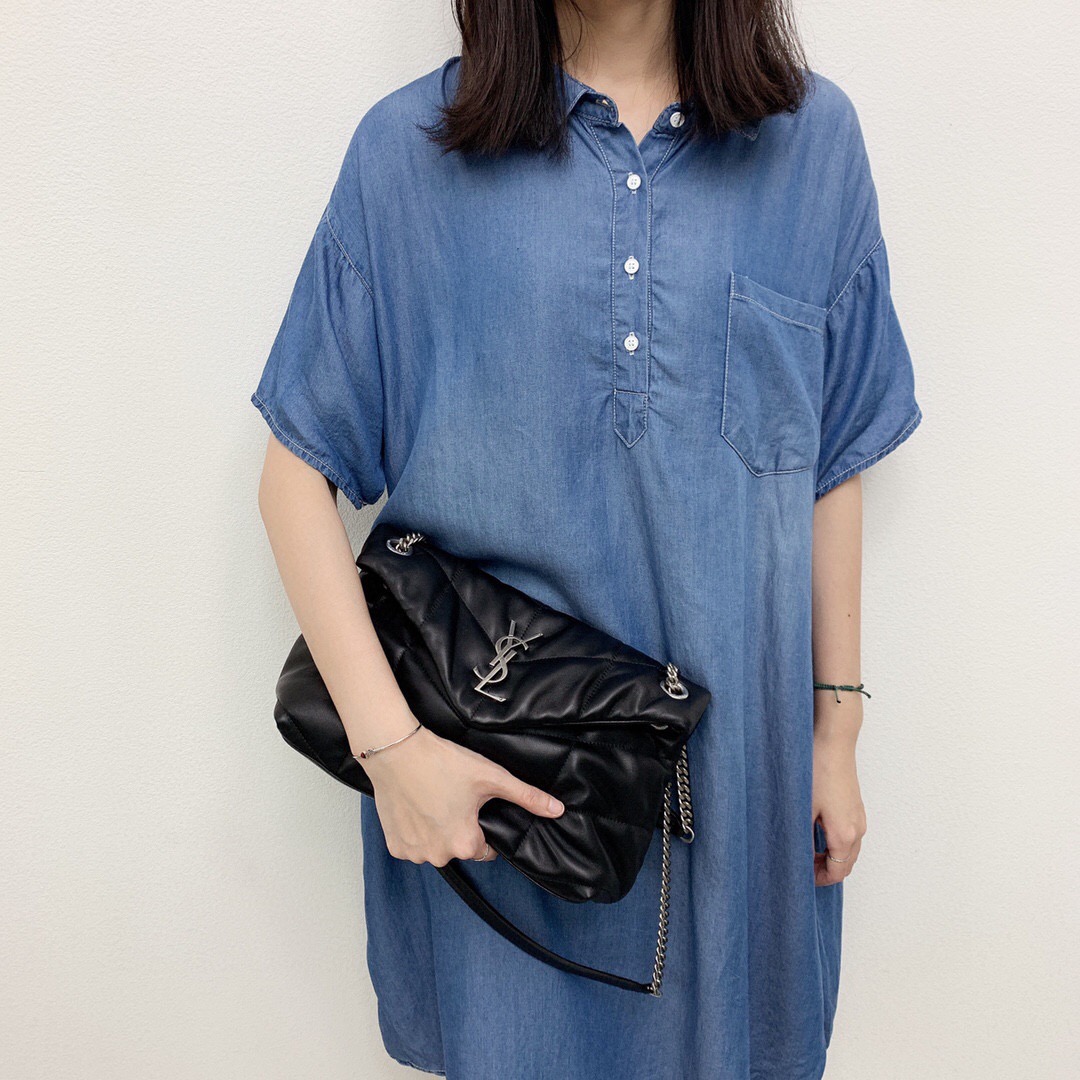 Lady Designer Loulou Puffer Small Quilted Leather Shoulder Bag Black - Bag - Gorchic - $183.99