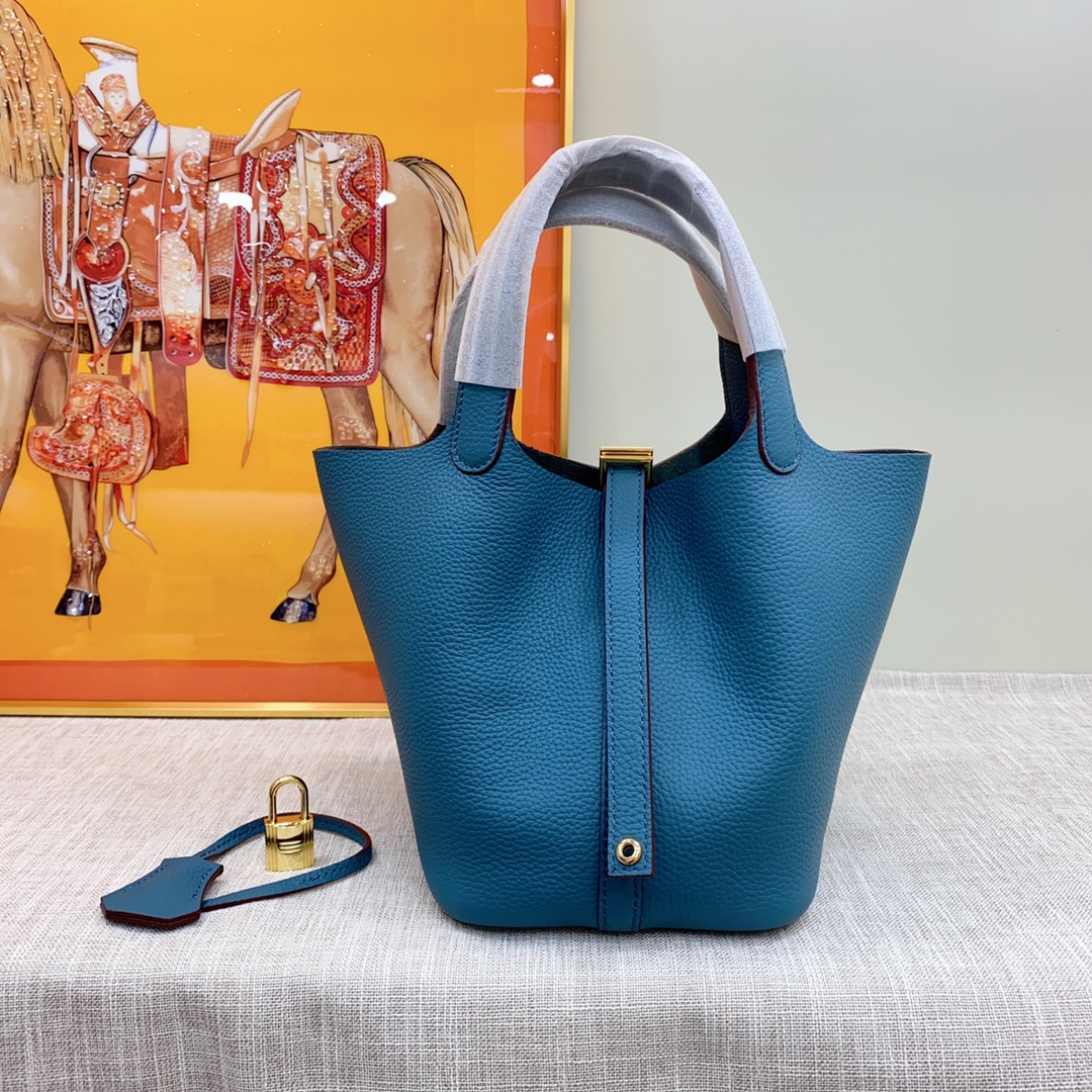 H-Inspired Clemence Picotin Lock Bag Golden Hardware-Blue Bag - Gorchic - $143.99