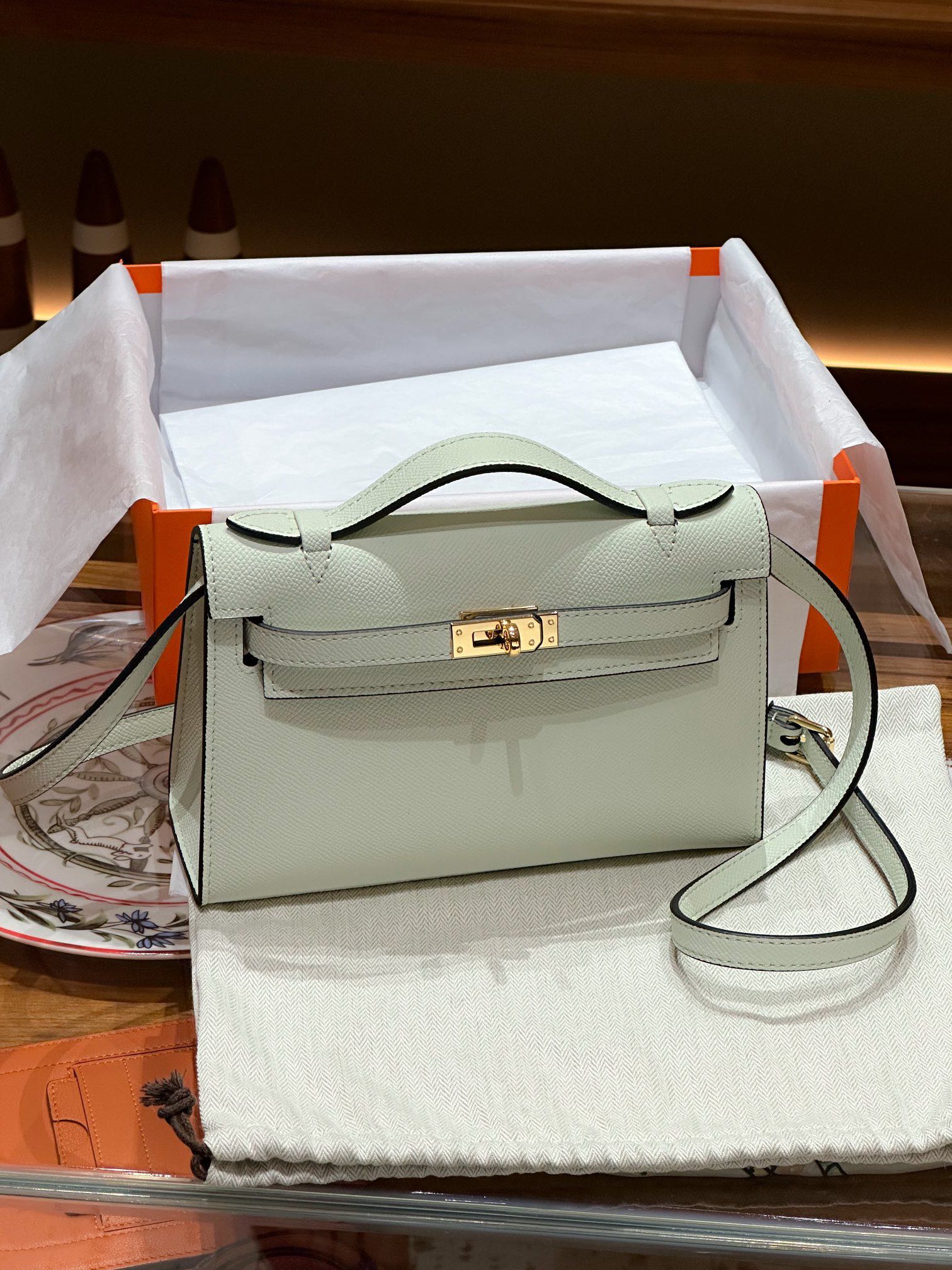 H-Inspired Kelly Mini 1st Kelly Pochette Generation Epsom Palm Leather-Bubble Green - Gorchic - $146.99
