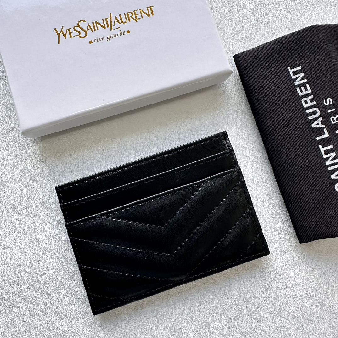 Lady Designer CASSANDRE MATELASSÉ card case in lambskin -Black and Sier Wallet - Gorchic - $35.99