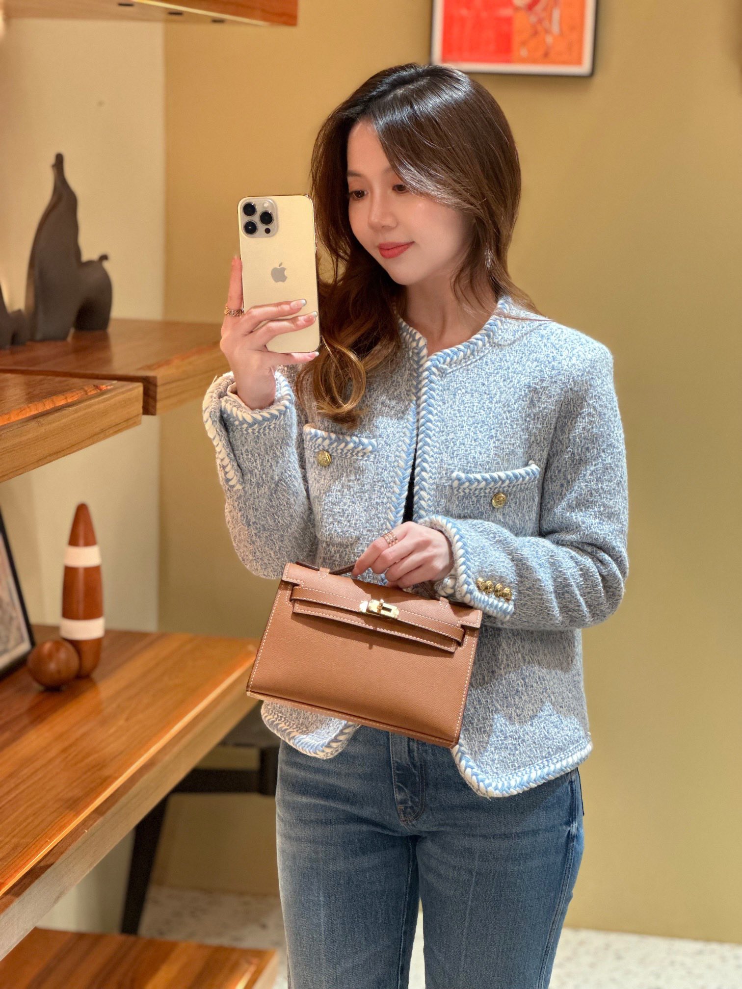 H-Inspired Kelly Mini 1st Kelly Pochette Generation Epsom Palm Leather-Golden Brown - Gorchic - $146.99