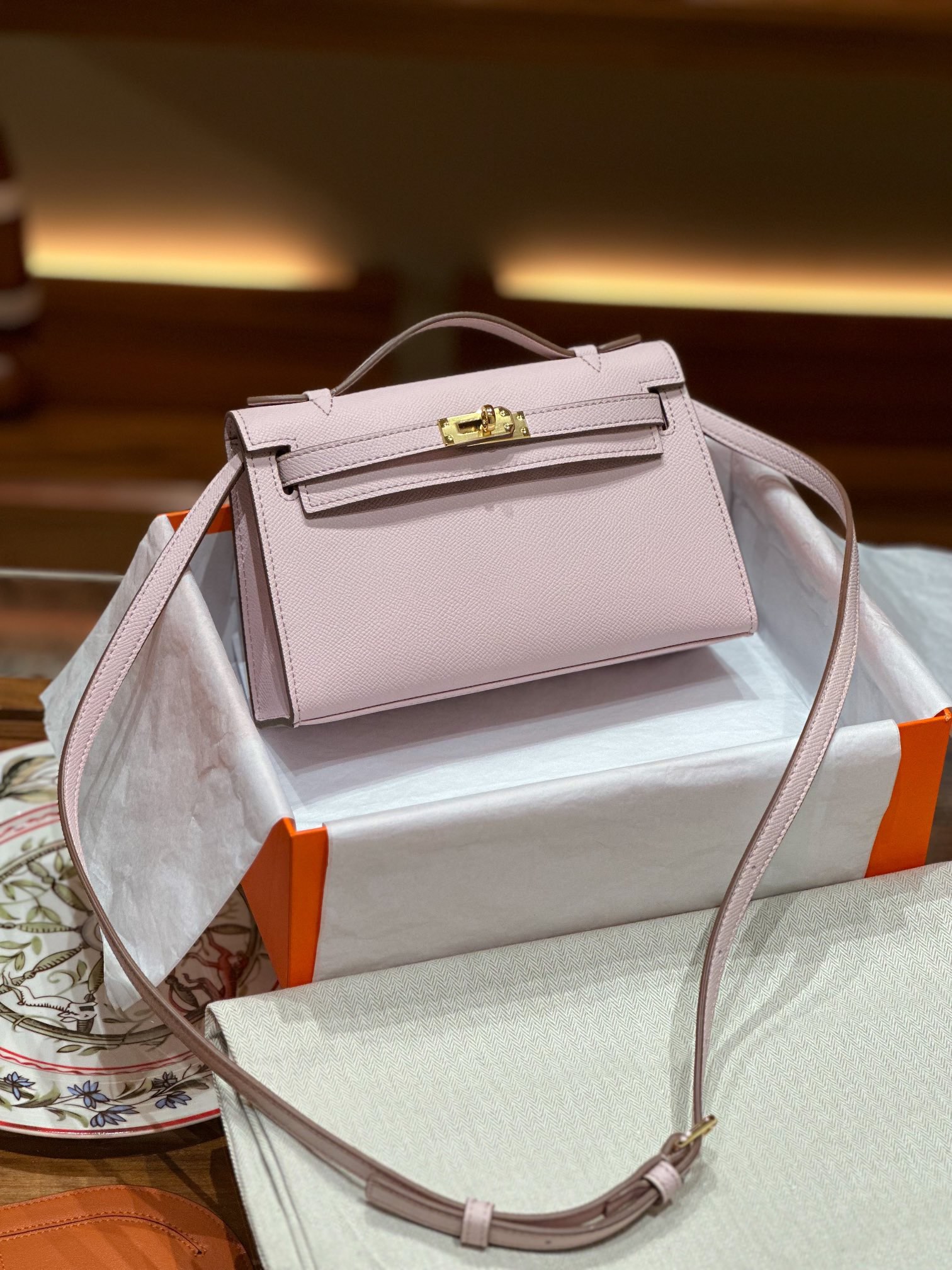 H-Inspired Kelly Mini 1st Kelly Pochette Generation Epsom Palm Leather-Light Pink - Gorchic - $146.99