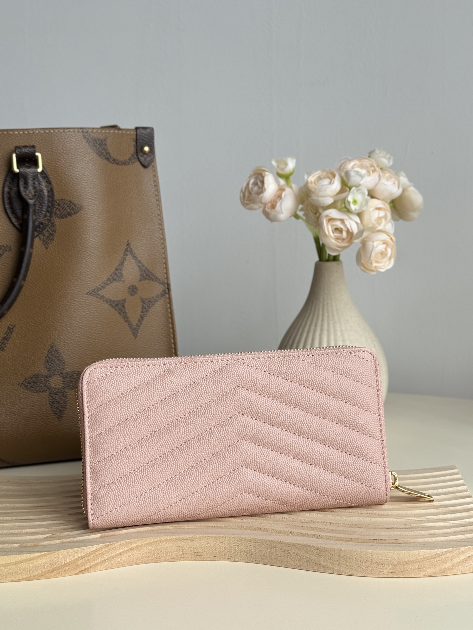 Lady Designer Monogramme leather Wallet -Pink Wallet - Gorchic - $52.99