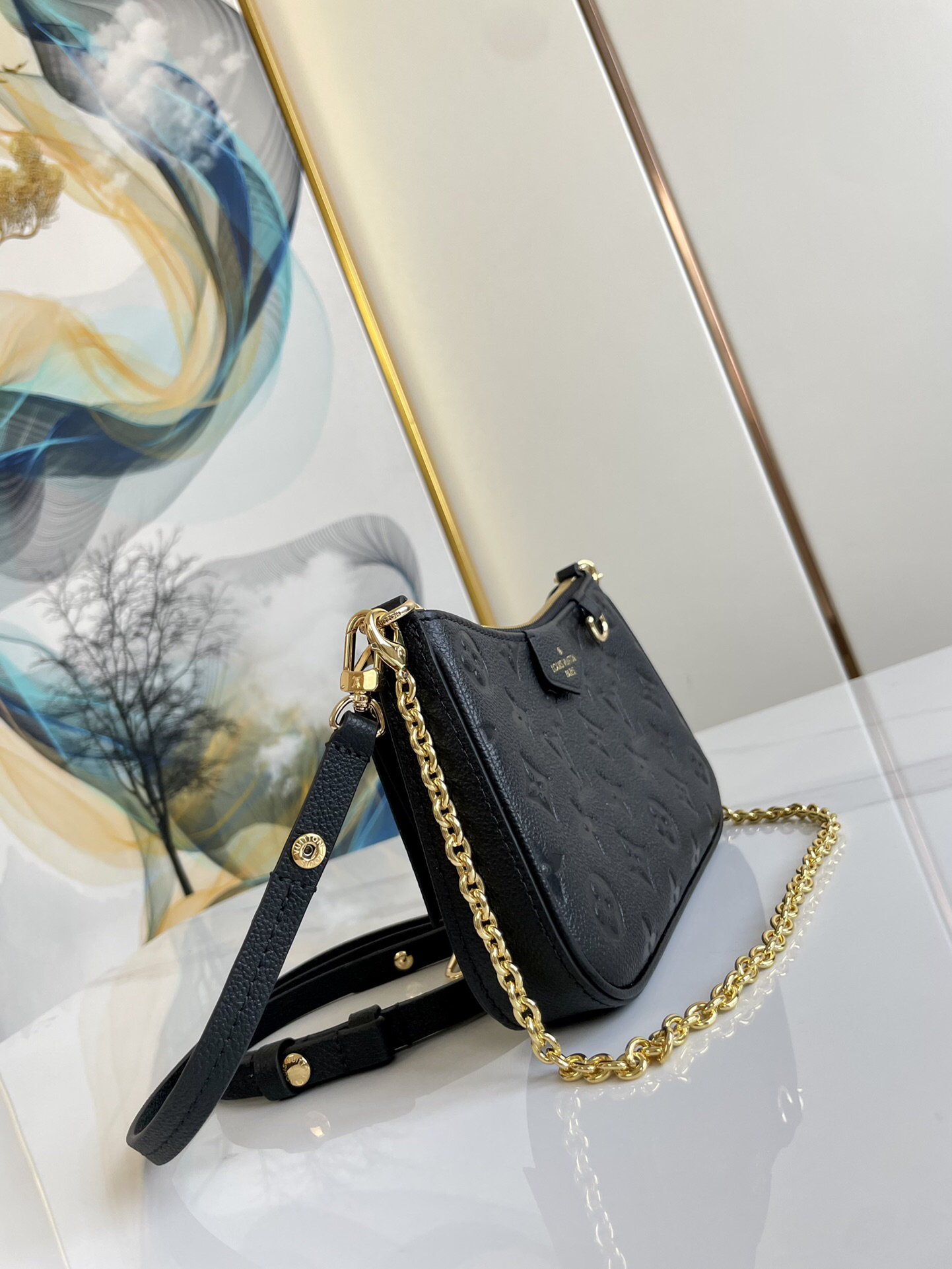 Designer Monogram Empreinte Monogram Leather Black Easy Pouch On Strap Shoulder Bag Black - Bag - Gorchic - $107.99