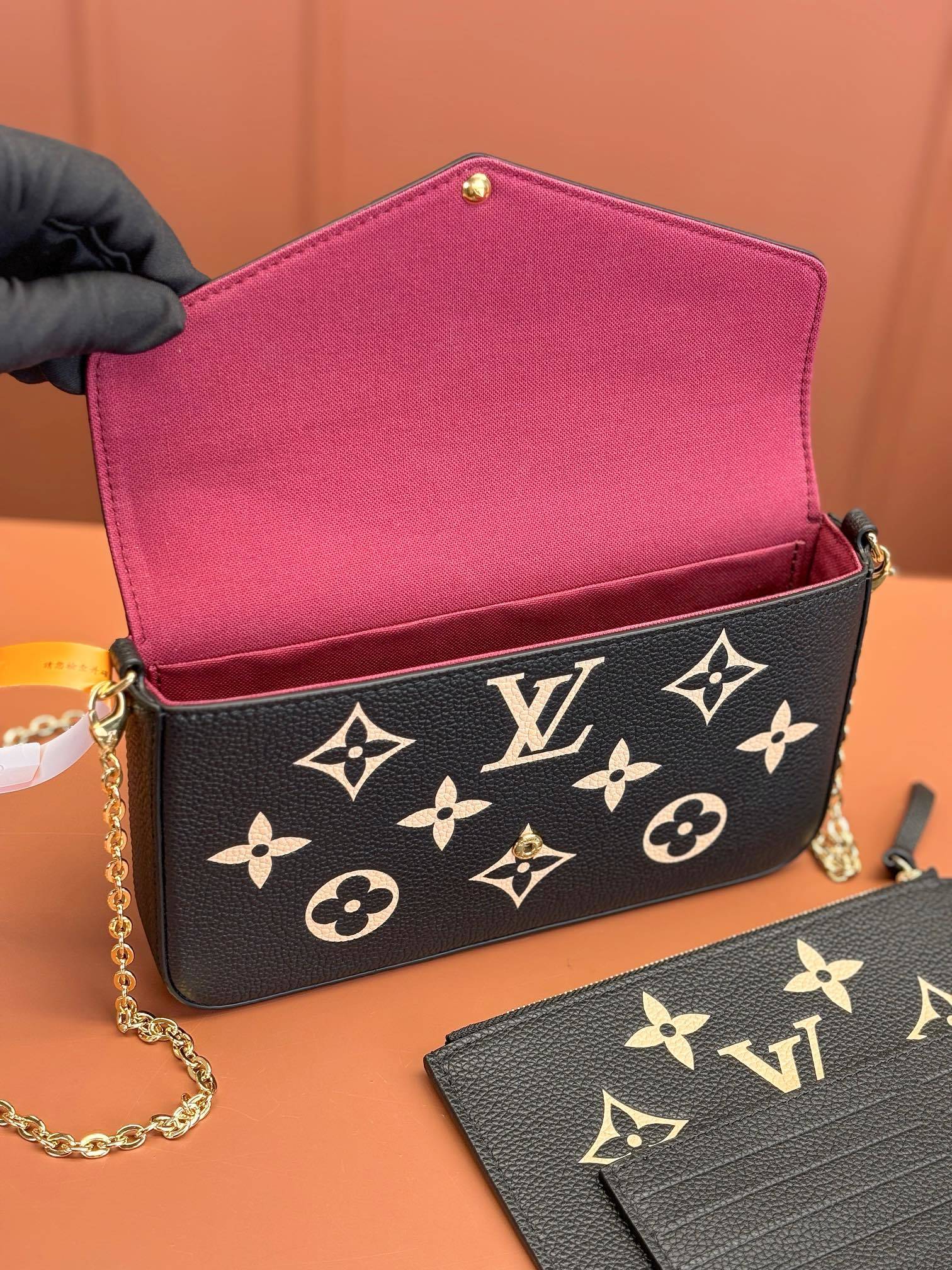 Designer Monogram POCHETTE FÉLICIE Chain Bag - Black Embossed Bag - Gorchic - $82.99