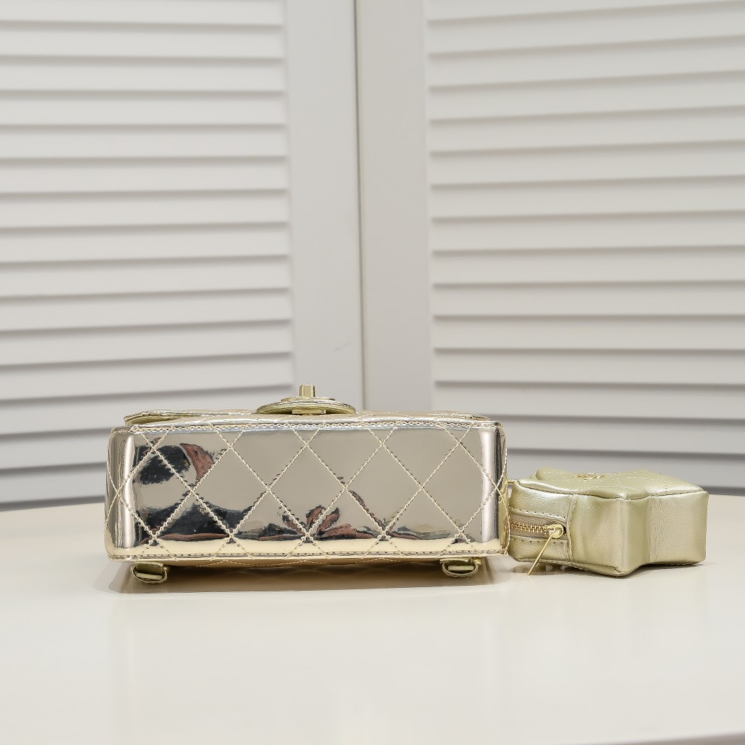CC Inspired Mirror Mini Classic Flap with Star Coin Purse - Golden - Gorchic - $138.99