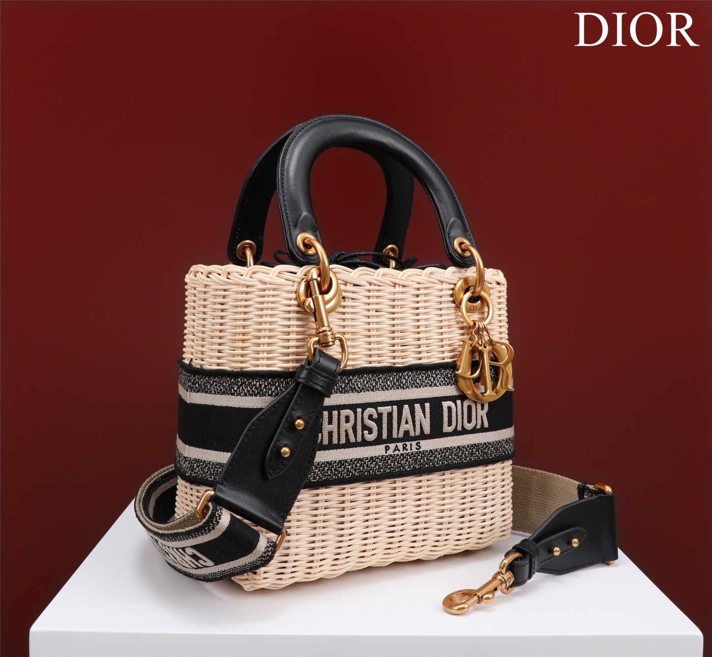 D Inspired Lady D Inspired Natural Wicker and Blue D Inspired Oblique Jacquard Handbag - Bag - Gorchic - $178.99
