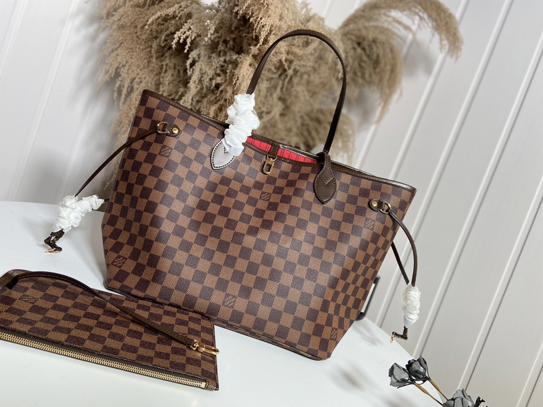 Designer Monogram  Damier Ebene Canvas Neverfull MM Rose Ballerine - Bag - Gorchic - $110.99