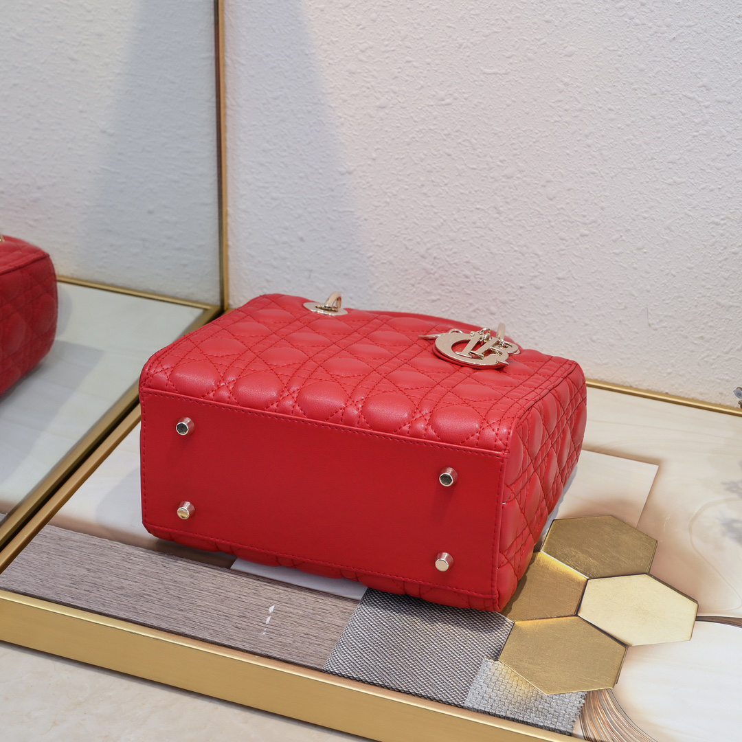 D Inspired Medium Lady D Inspired Bag Red Cannage Calfskin Golden Hardware - Bag - Gorchic - $144.99