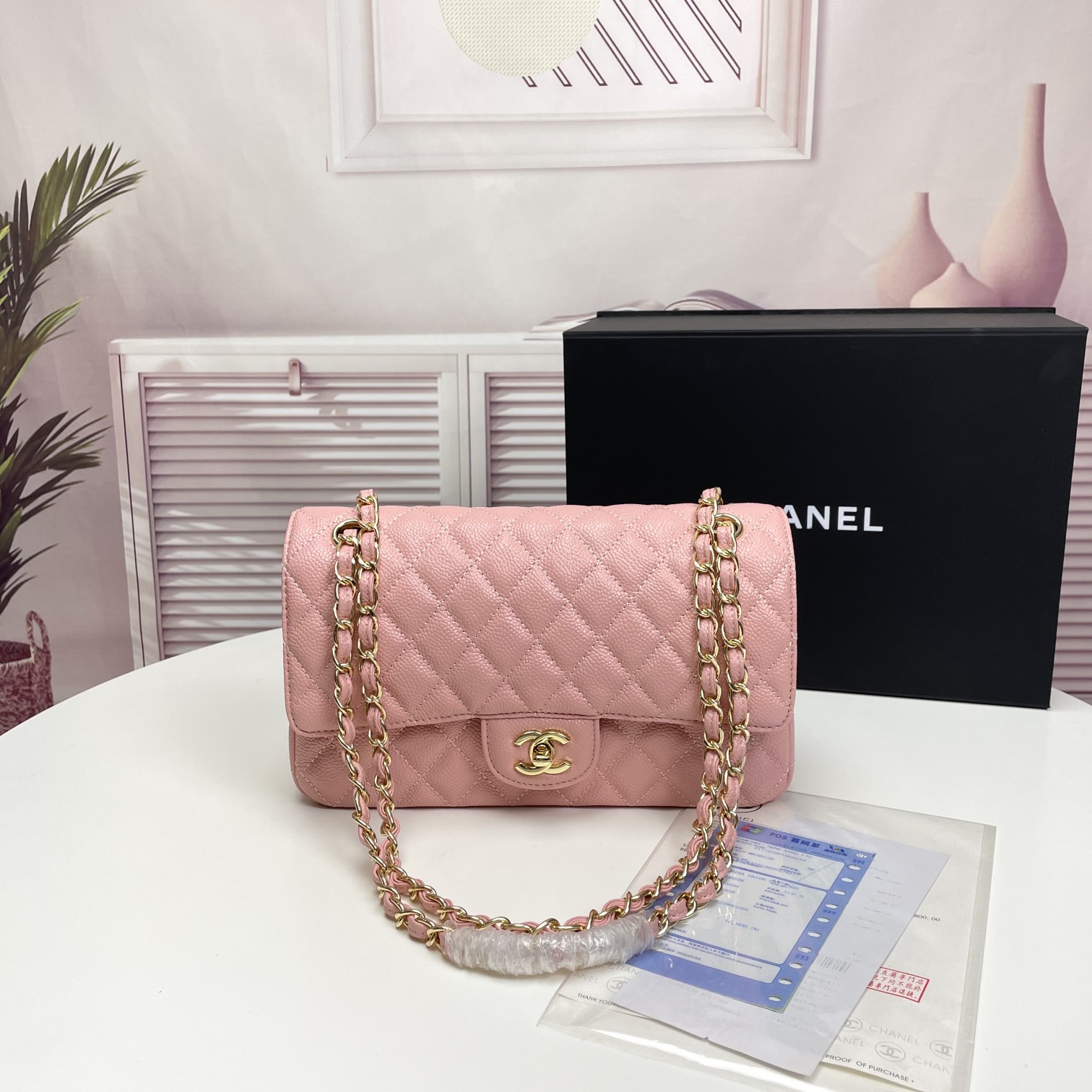 CC Inspired Classic Double Flap Bag Pink Caviar Golden Hardware - Bag - Gorchic - $122.99