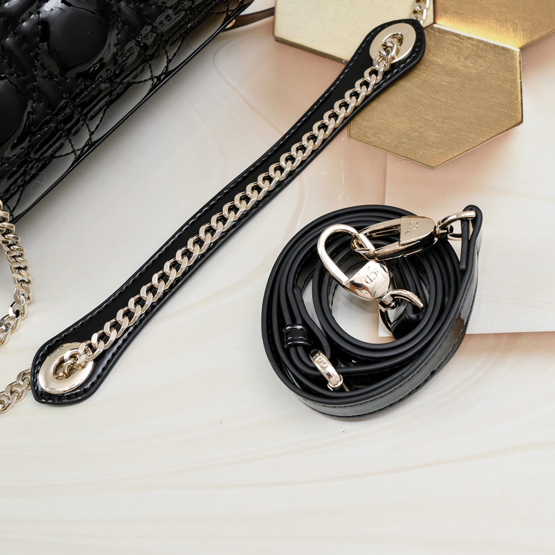 D Inspired Lady D Inspired Bag Powder Black Patent Cannage Calfskin Golden Hardware - Bag - Gorchic - $138.99