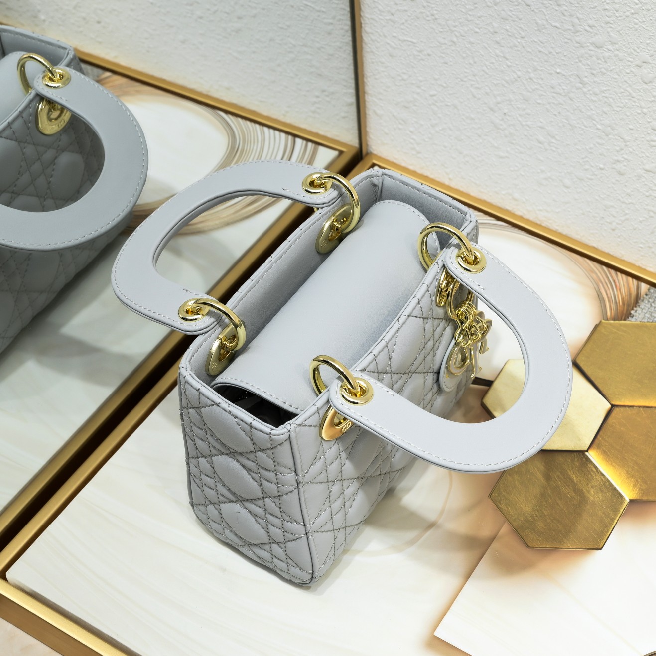 D Inspired Mini Lady D Inspired Bag Grey Cannage Calfskin - Bag - Gorchic - $138.99