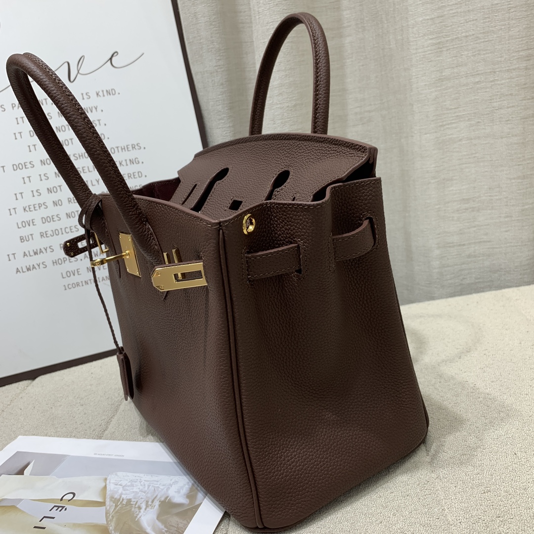 H-Inspired Birkin Togo Retourne Bag Golden-Dark Brown Bag - Gorchic - $185.99