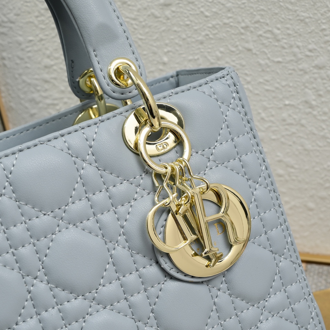D Inspired Medium Lady D Inspired Bag Light Blue Cannage Calfskin Golden Hardware - Bag - Gorchic - $146.99