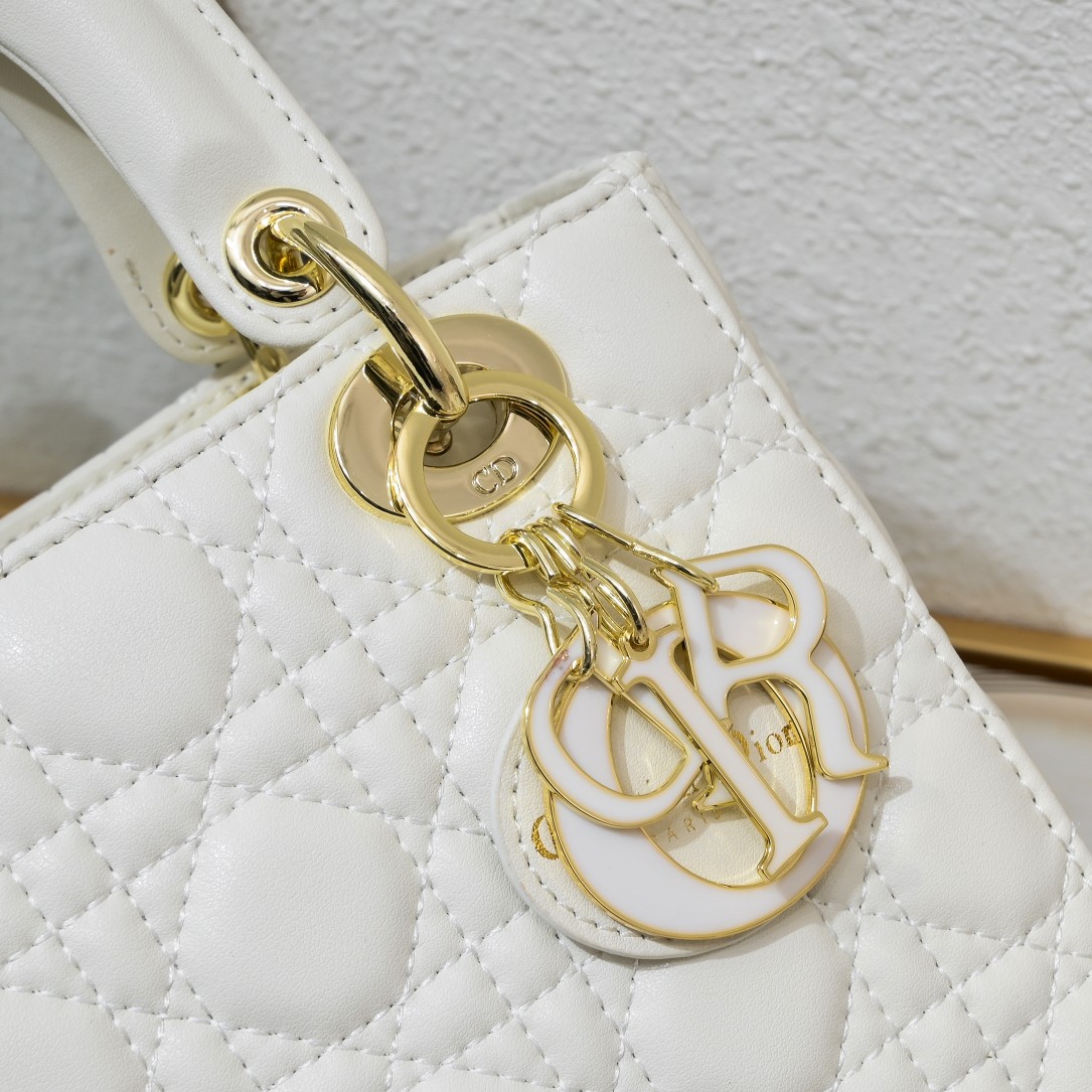 D Inspired Small Lady D Inspired Bag White Cannage Calfskin Golden and White Paint Hardware - Bag - Gorchic - $144.99
