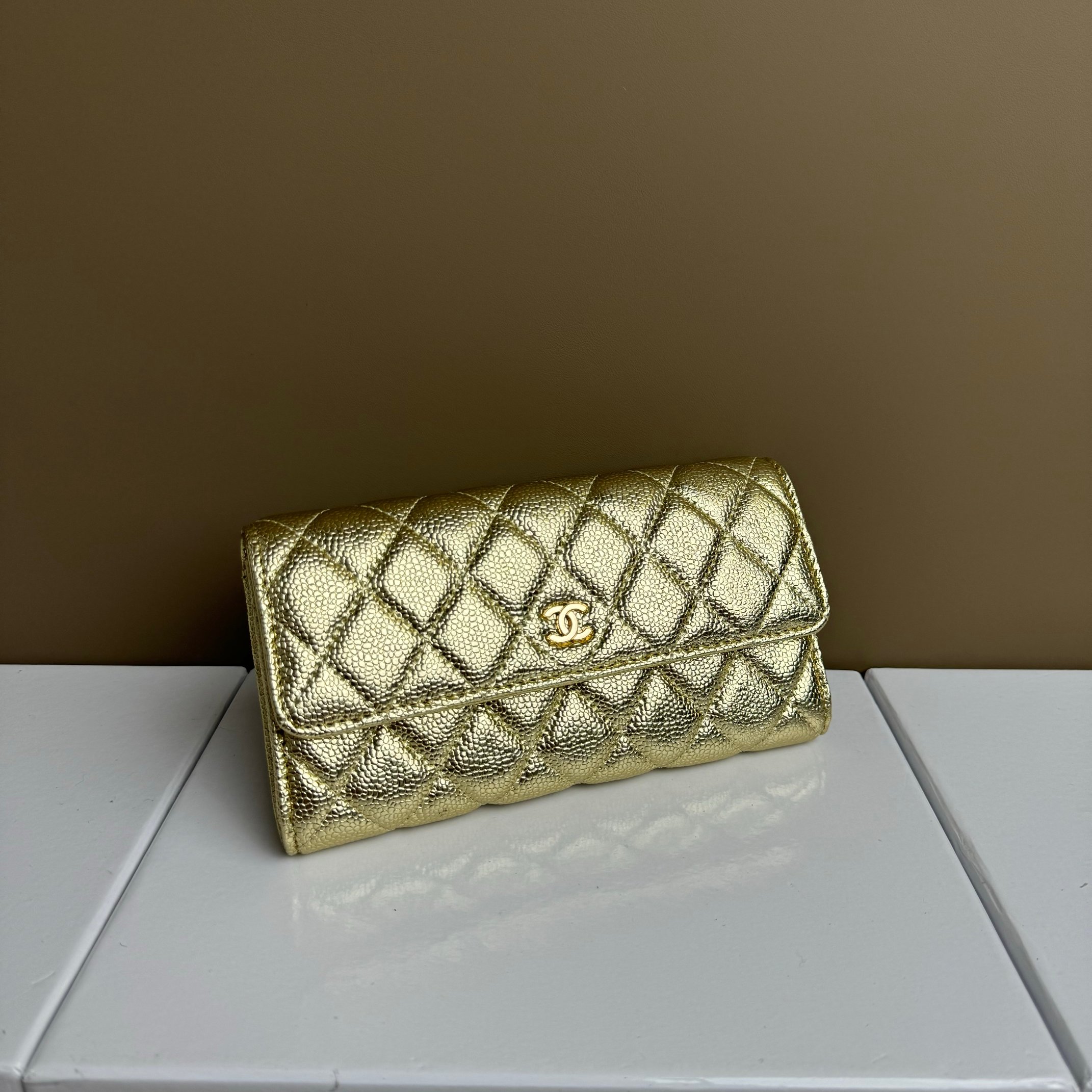 CC Inspired Counterfeit Caviar Leather Wallet-Golden Fish Seed Pattern Wallet - Gorchic - $59.99