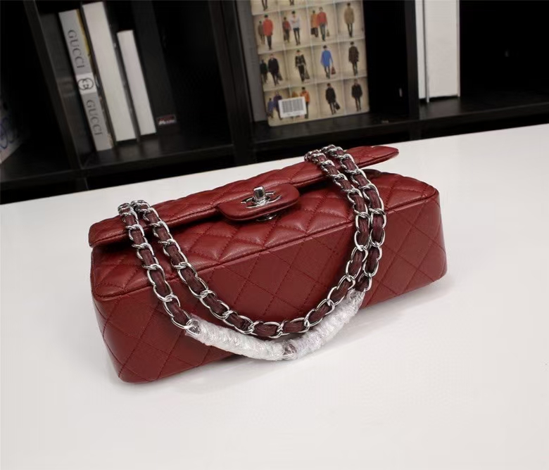 CC Inspired Classic Flag Handbag Lambskin & Gold-Tone Metal Burgundy Sliver Hardware - Bag - Gorchic - $137.99