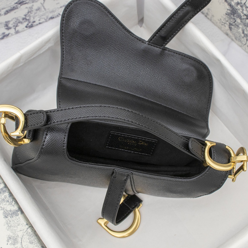 D Inspired Womens Bags Shoulder Bags SADDLE BAG Black Grained Calfskin - Bag - Gorchic - $138.99