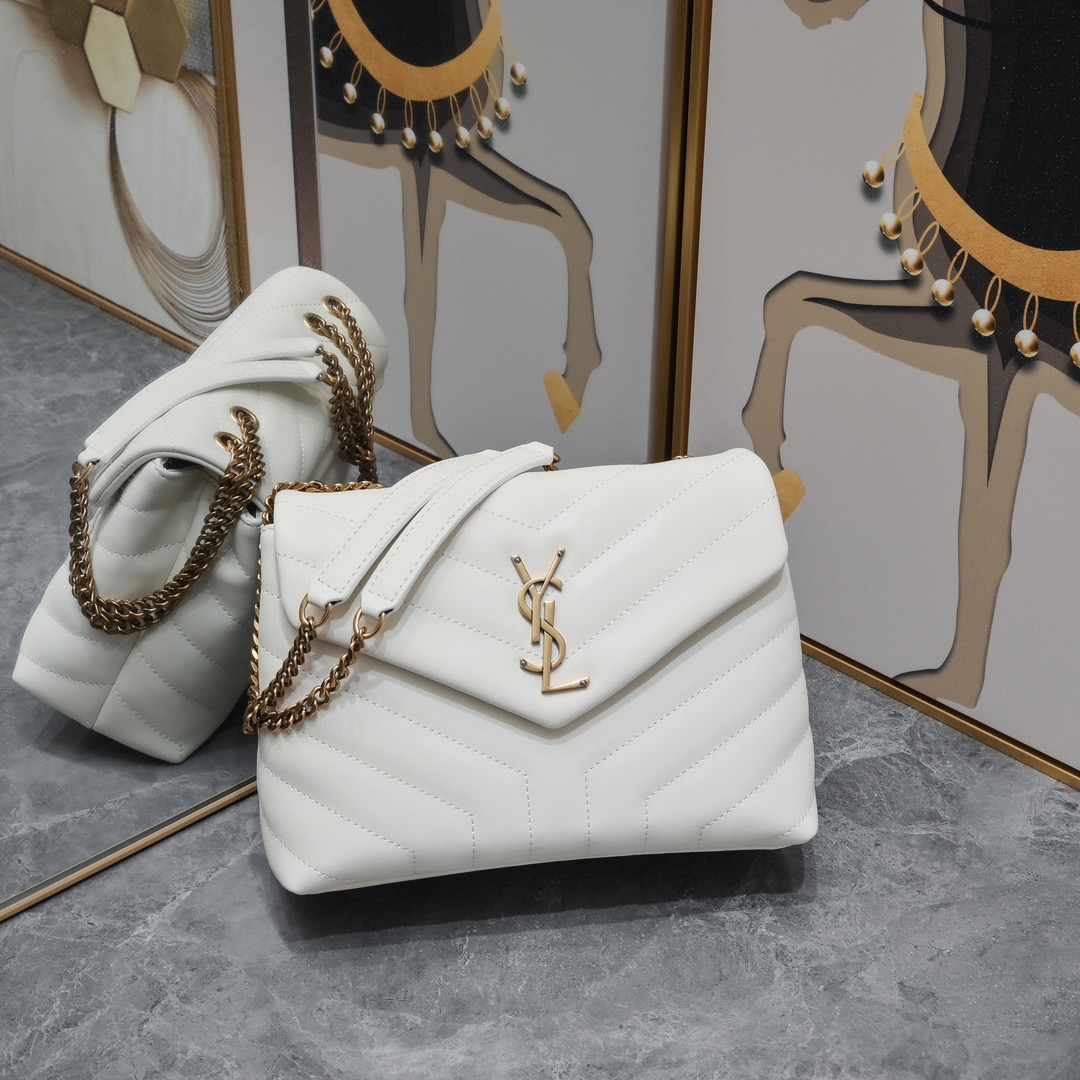 Lady Designer Loulou small quilted leather white golden hardware shoulder bag - Gorchic - $138.99
