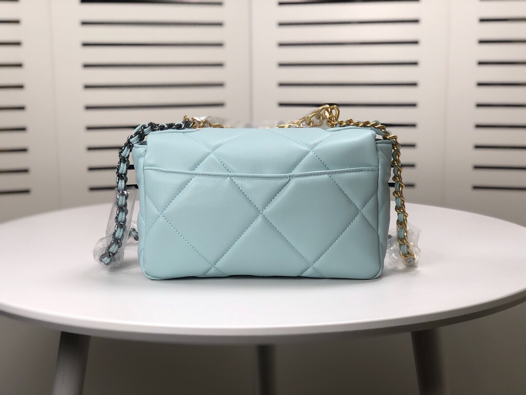CC Inspired Calfskin Quilted CC Inspired 19 Flap Light Blue -Golden - Bag - Gorchic - $132.99