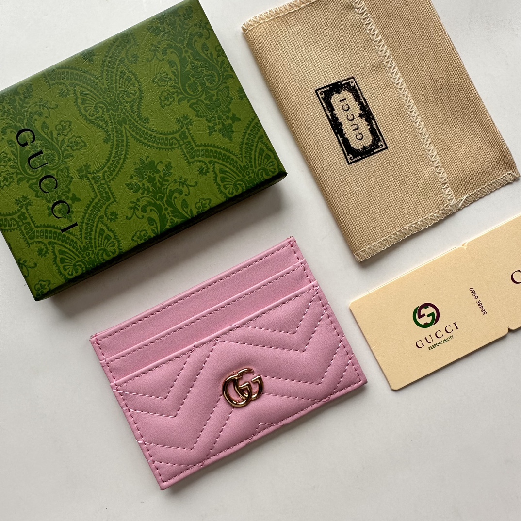 Double-G GG Marmont card case pink leather-wallet - Gorchic - $39.99
