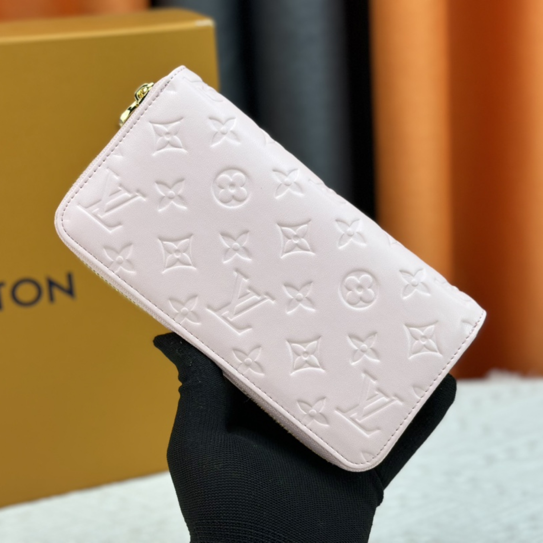 Designer Monogram  Zippy Wallet Vertical Canvas Wallet-Pink In Embossed Wallet - Gorchic - $52.99