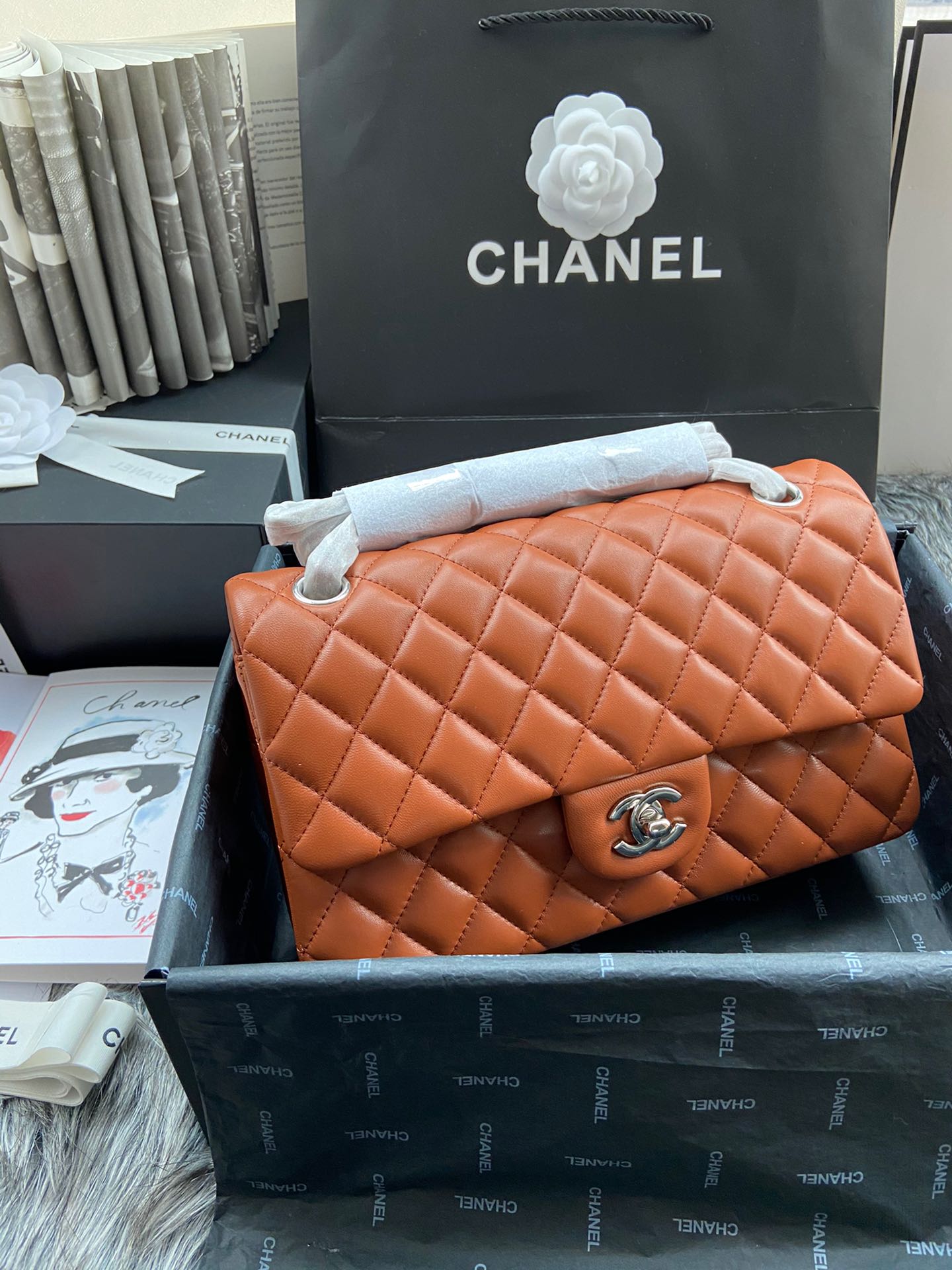 CC Inspired Classic Double Flap Bag Dark Caramel Sier Hardware - Bag - Gorchic - $122.99