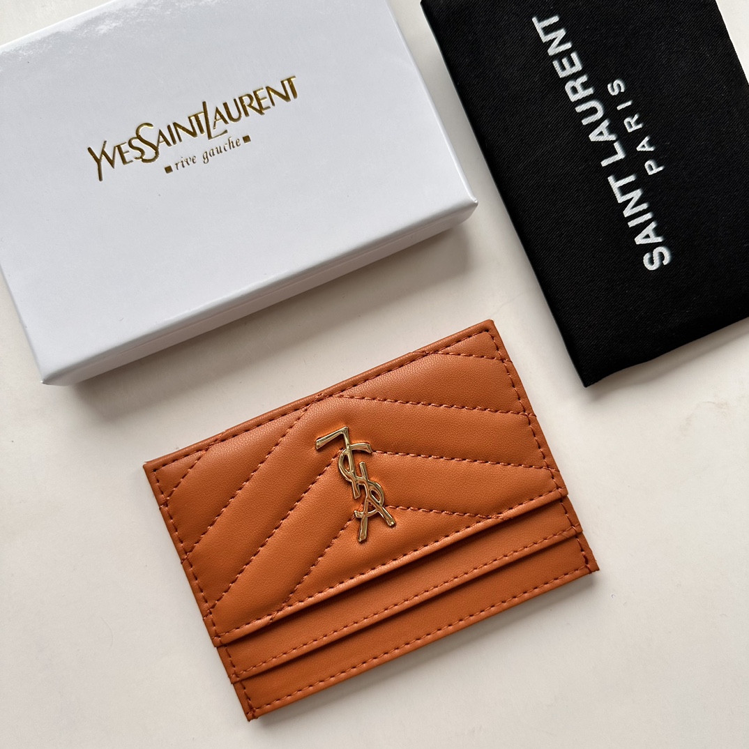 Lady Designer CASSANDRE MATELASSÉ card case in lambskin -Orange Wallet - Gorchic - $35.99