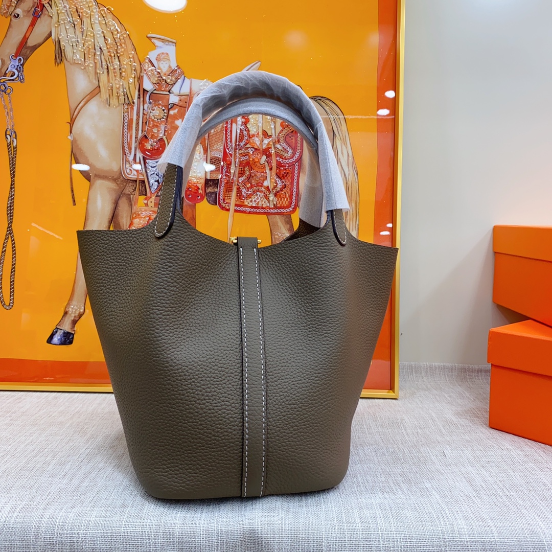 H-Inspired Clemence Picotin Lock Bag Golden Hardware-Dark Grey Bag - Gorchic - $143.99