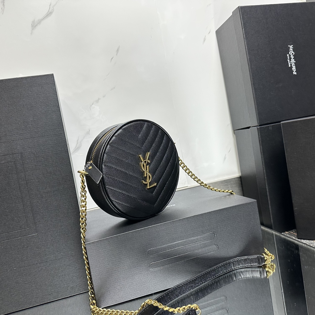 Lady Designer Grain De Poudre Matelasse Chevron Quilted Round Vinyle Camera Bag Deep Marine-Gold hardware - Bag - Gorchic - $131.99