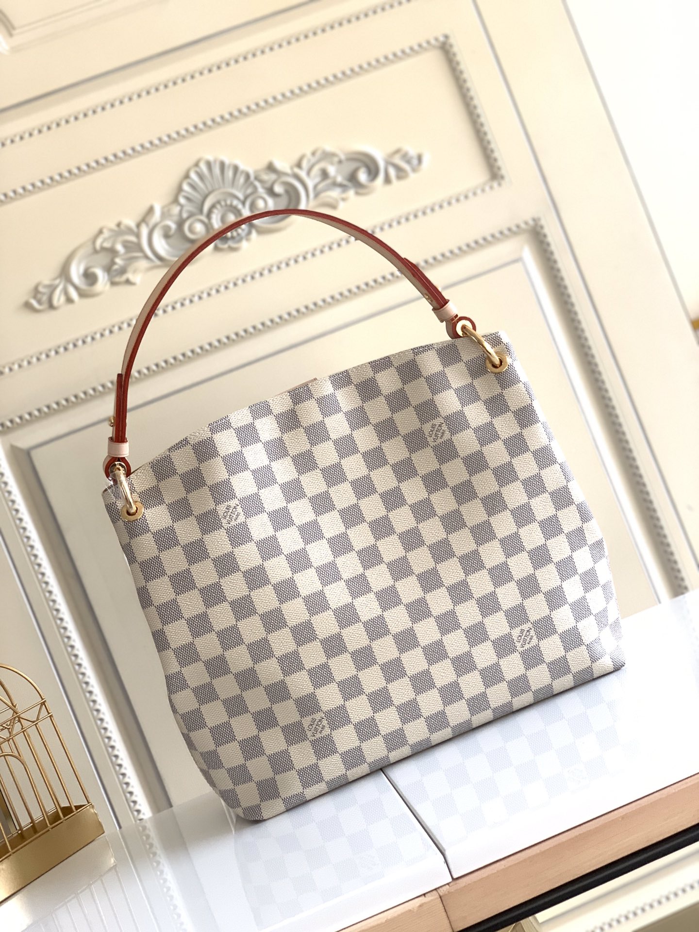 Designer Monogram Graceful PM Damier Azur Canvas Shoulder Bag - Gorchic - $116.99