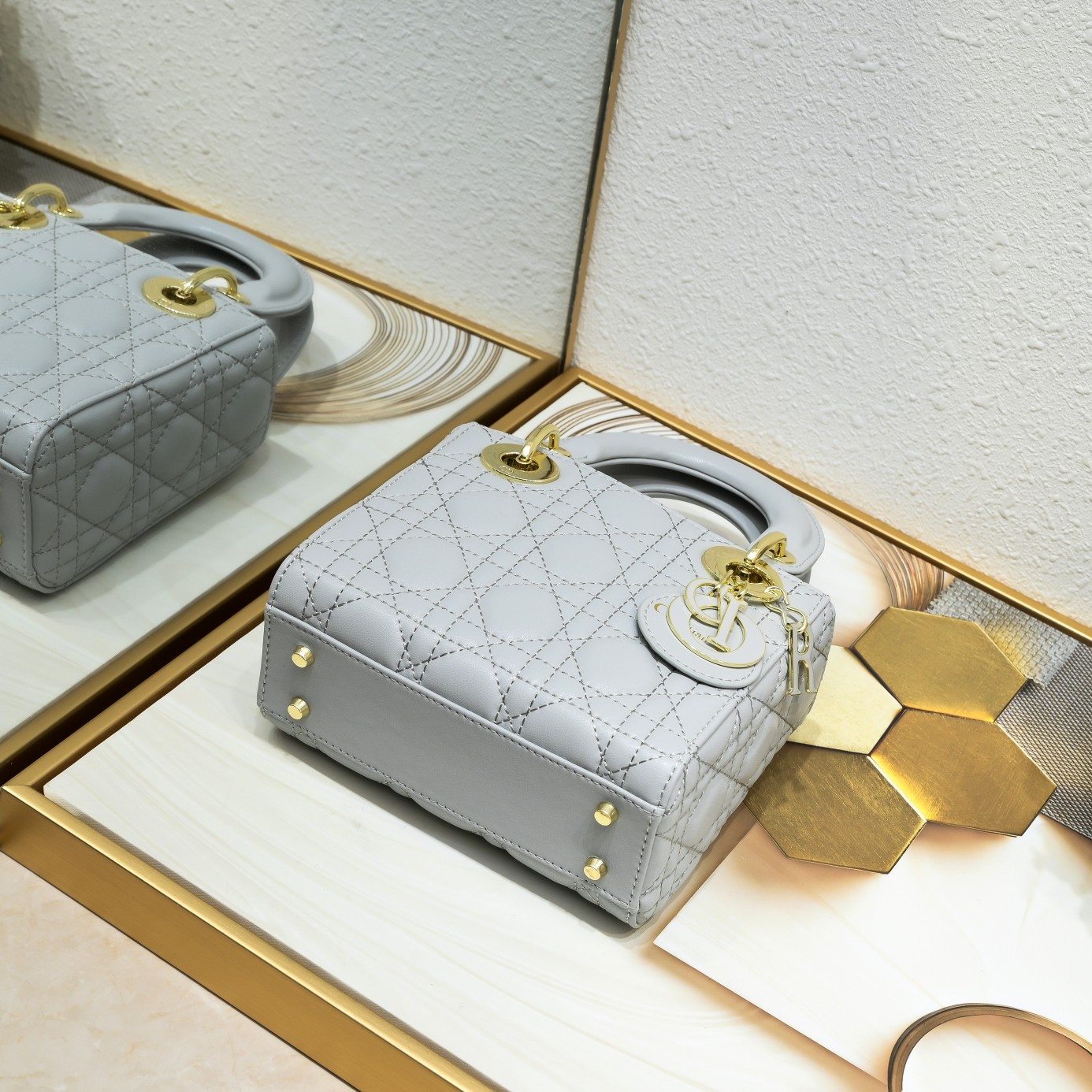 D Inspired Mini Lady D Inspired Bag Grey Cannage Calfskin - Bag - Gorchic - $138.99