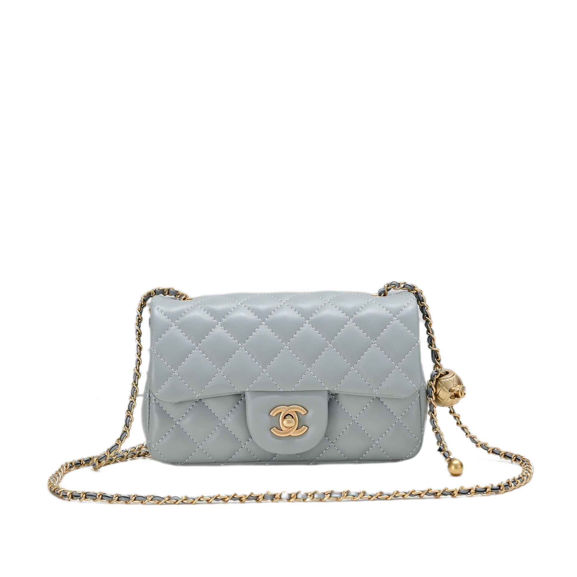 CC Inspired Classic Flag Bag Pearl Crush Mini Rectangular Flap Bag Light Blue Calfskin Antique Gold Hardware - Bag - Gorchic - $117.99