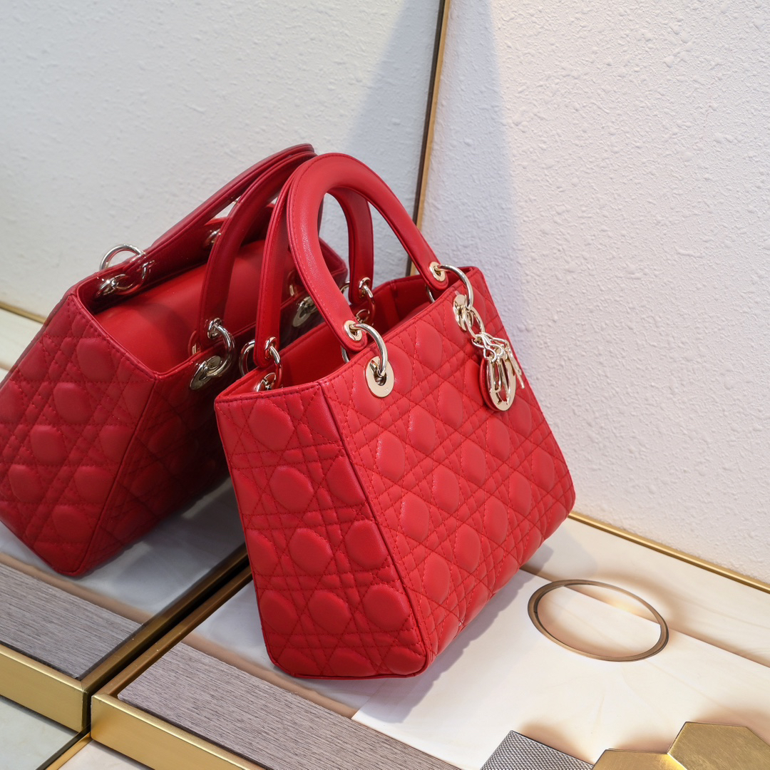 D Inspired Medium Lady D Inspired Bag Red Cannage Calfskin Golden Hardware - Bag - Gorchic - $144.99
