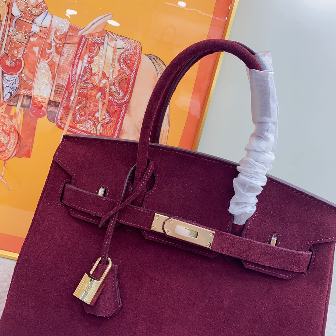 H-Inspired Birkin Bag Doblis Bag Golden Hardware-Burgundy Bag - Gorchic - $205.99