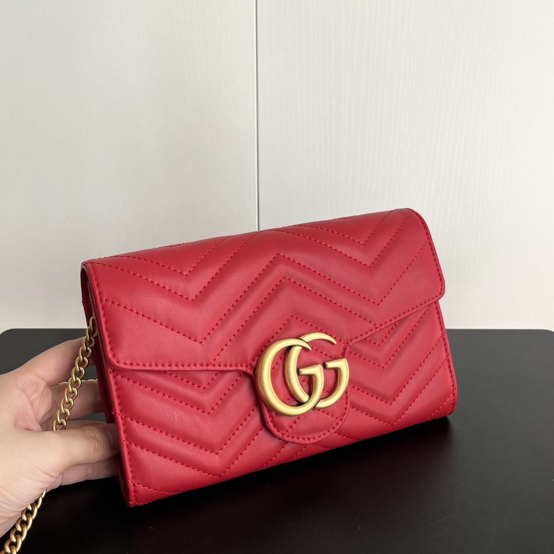 Double-G Marmont Chain Wallet - Red Gold Wallet - Gorchic - $123.99