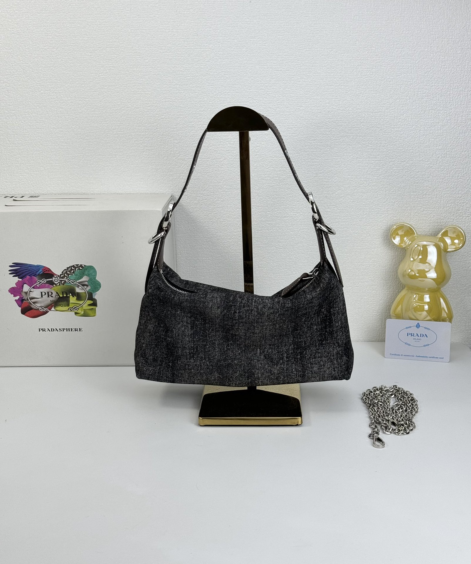 Saffiano texture Re-edition 2005 Crossbody Mini Bag Black Denim - Bag - Gorchic - $119.99