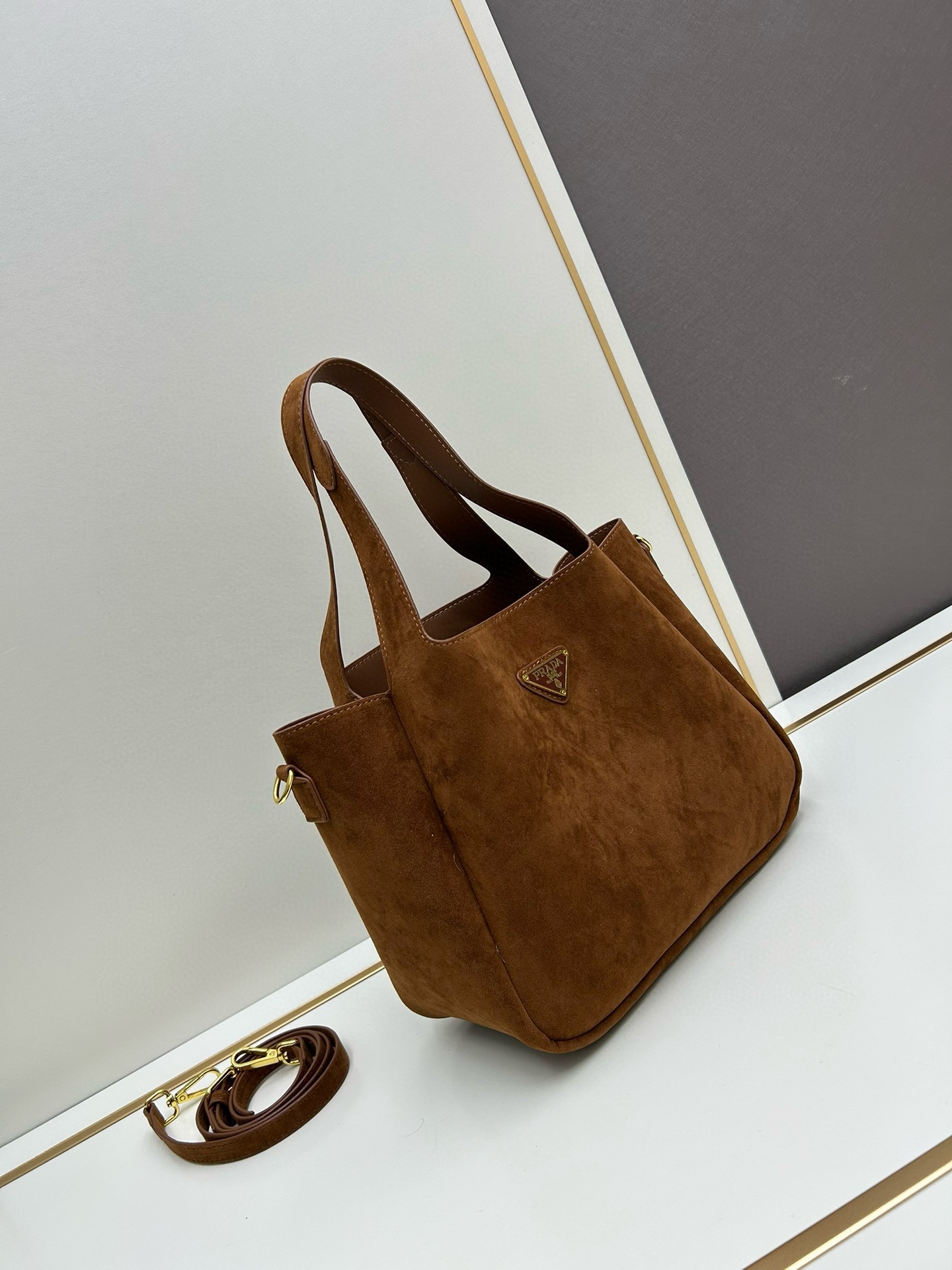 Saffiano texture Suede Brown Large Tote - Gorchic - $125.99