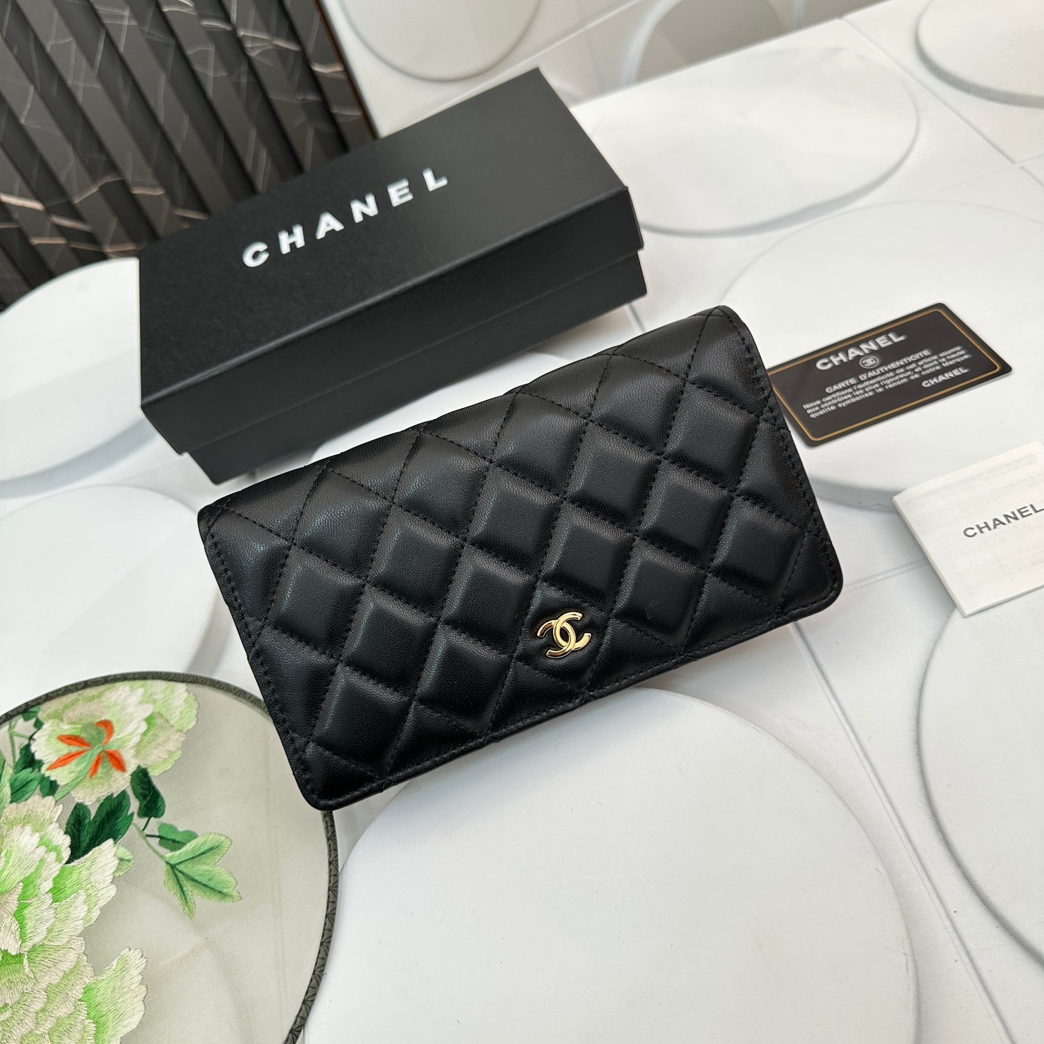 CC Inspired Calfskin Leather Quilted Long Wallet Black - Bag - Gorchic - $90.99