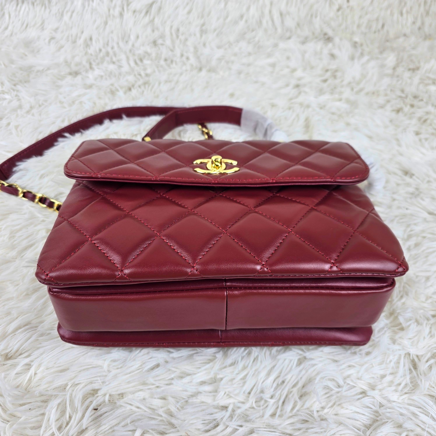 CC Inspired Top Handle Flap Bag Lambskin - Wine - Gorchic - $140.99