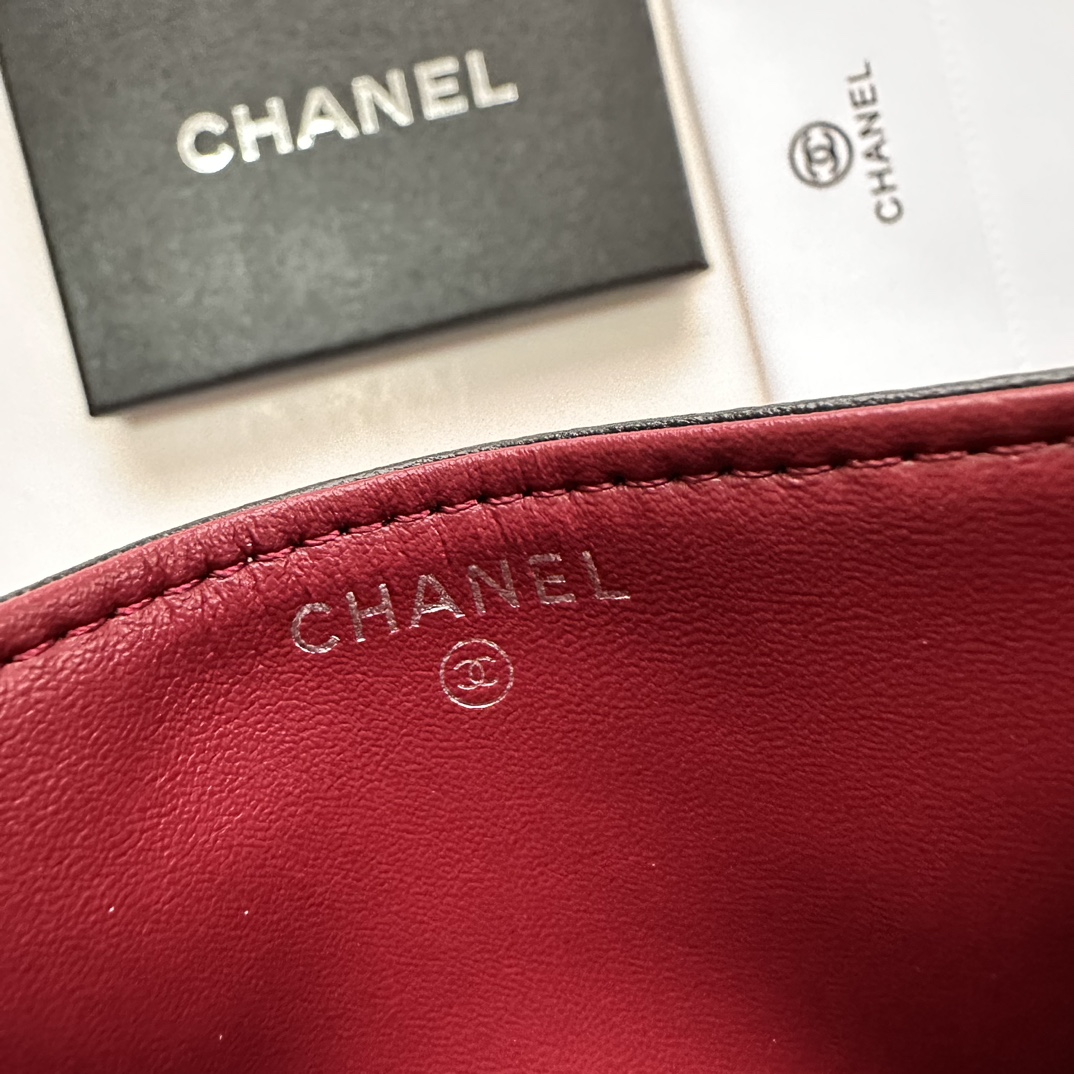 CC Inspired CLASSIC CARD HOLDER Grained Calfskin & Sier-Tone MetalBlack -Wallet - Gorchic - $37.99