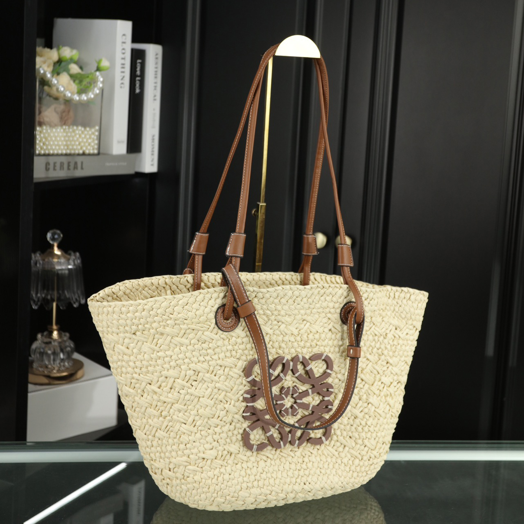 Puzzle iconic Small Anagram basket Raffia Tote Bag - Gorchic - $124.99