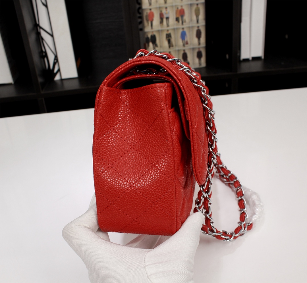 CC Inspired Classic Double Flap Bag Red Caviar Sier Hardware - Bag - Gorchic - $122.99