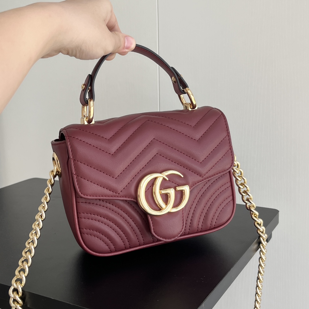 Double-G GG Marmont Mini Top Handle Bag-Red - Bag - Gorchic - $128.99