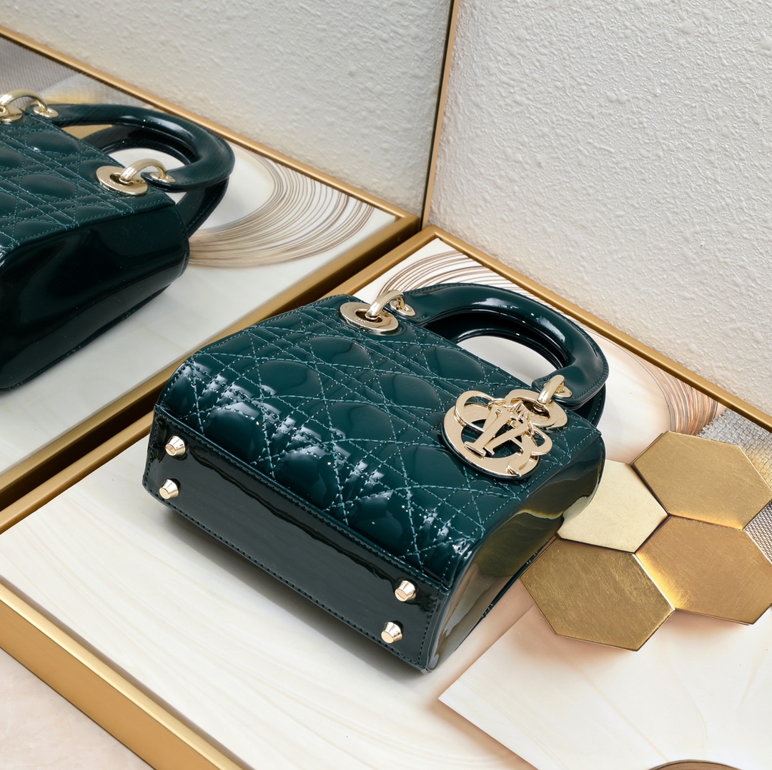 D Inspired Mini Lady D Inspired Bag Powder Green Patent Cannage Calfskin Golden Hardware - Bag - Gorchic - $138.99