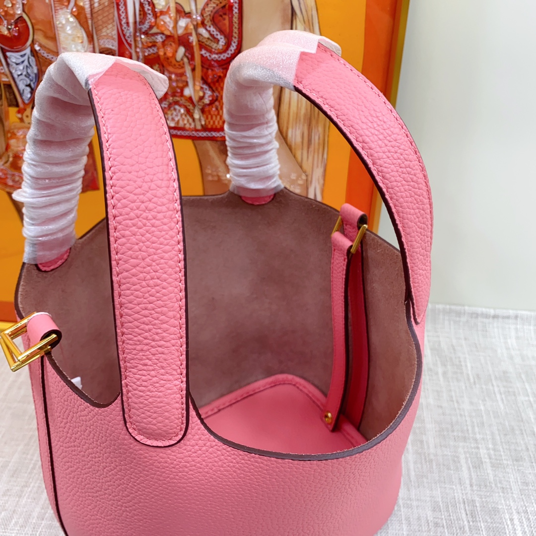 H-Inspired Clemence Picotin Lock Bag Golden Hardware-Pink Bag - Gorchic - $151.99