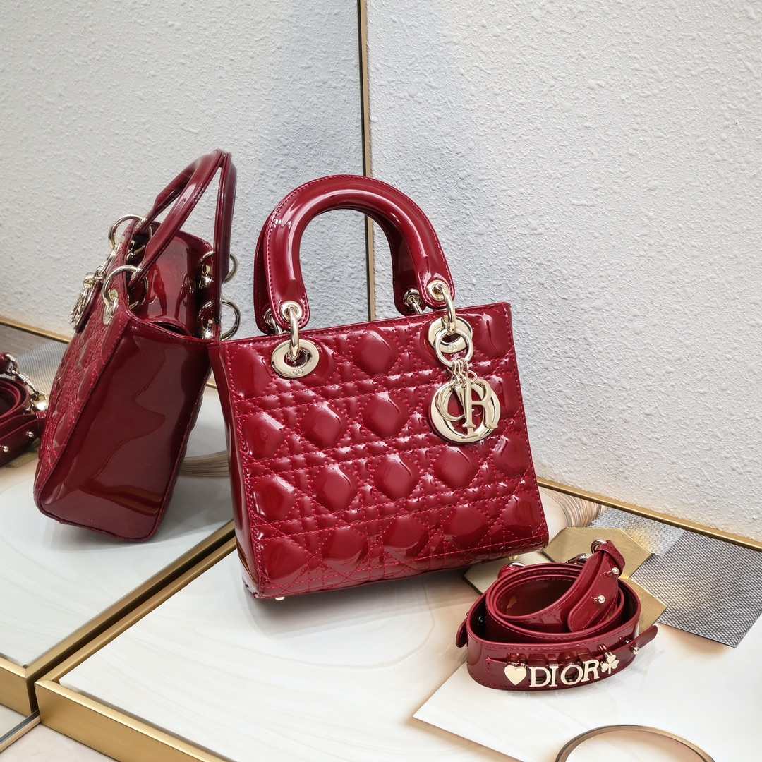 D Inspired Small Lady D Inspired Bag Red Cannage Calfskin Golden Hardware - Bag - Gorchic - $144.99