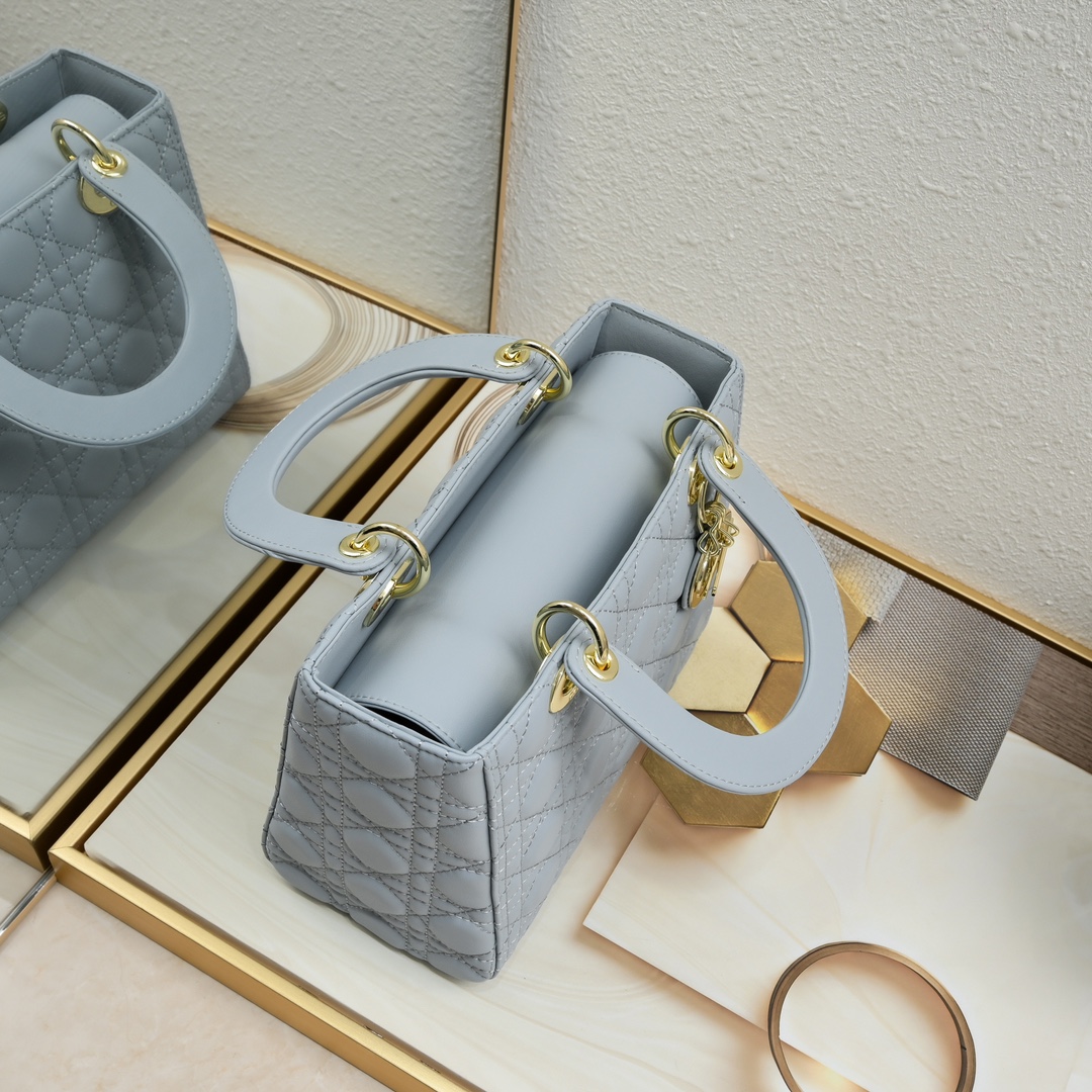 D Inspired Medium Lady D Inspired Bag Light Blue Cannage Calfskin Golden Hardware - Bag - Gorchic - $146.99